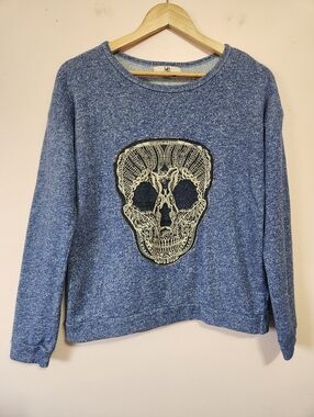 YA Los Angeles Skull Lace Marled Knit Sweatshirt Goth Whimsigoth Grunge Boho S